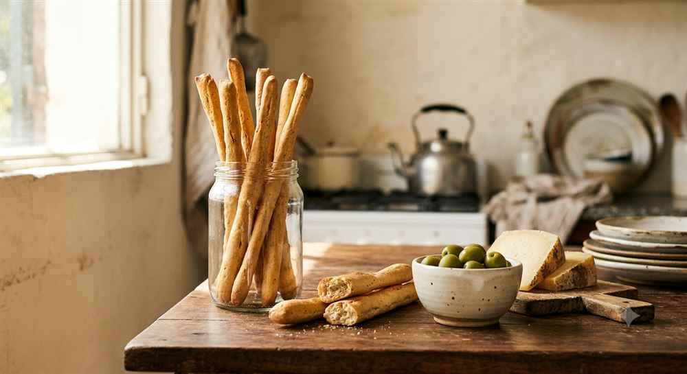 Grisines con aceitunas, quesos y untables caseros